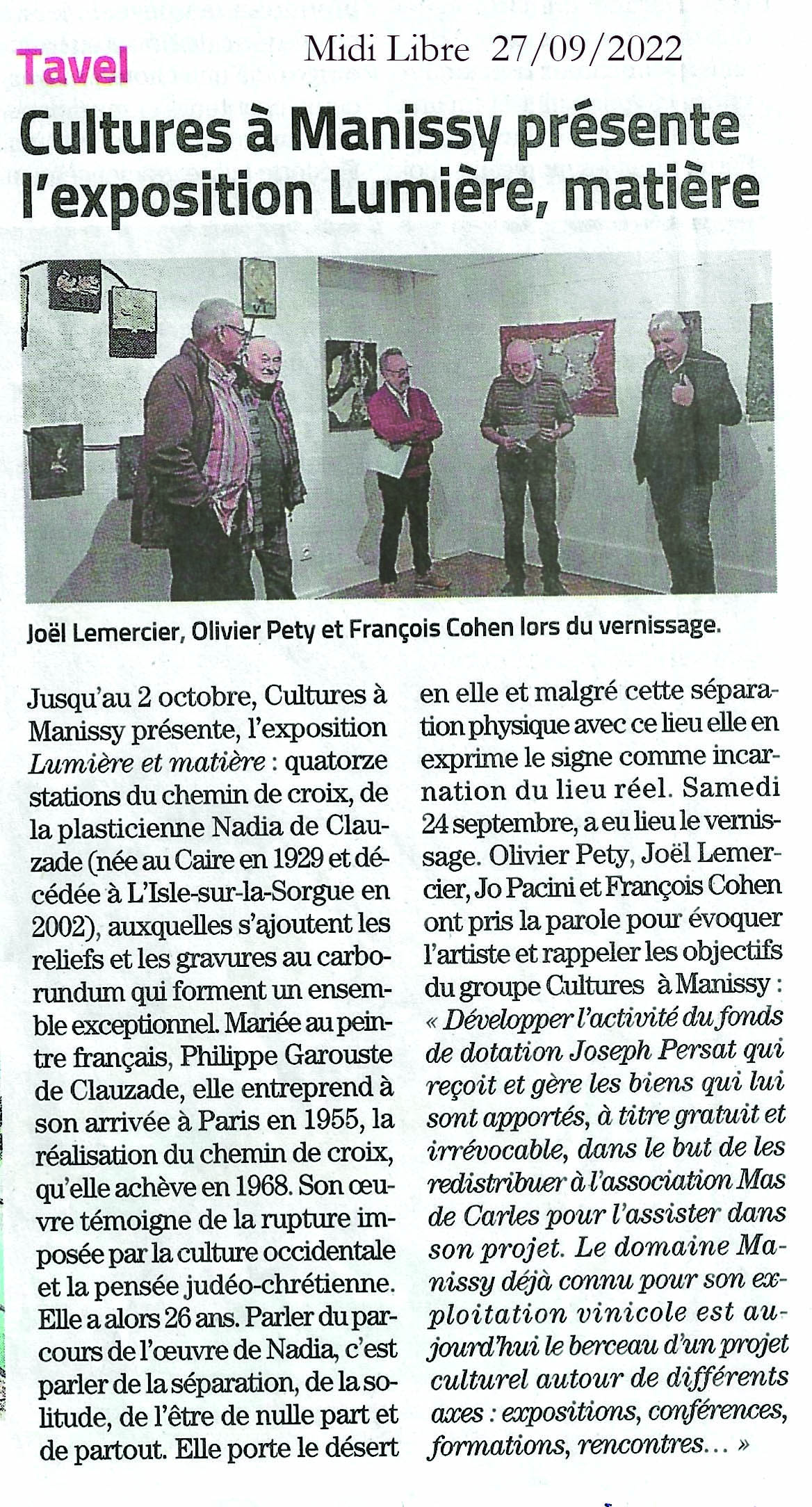 2022 09 27 Midi libre Lumiere Matiere